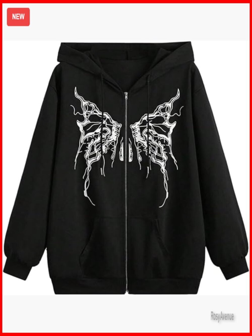 Y2K Zip Up Hoodie Butterfly Print Goth Punk Sweatshirt Jacket with Pockets